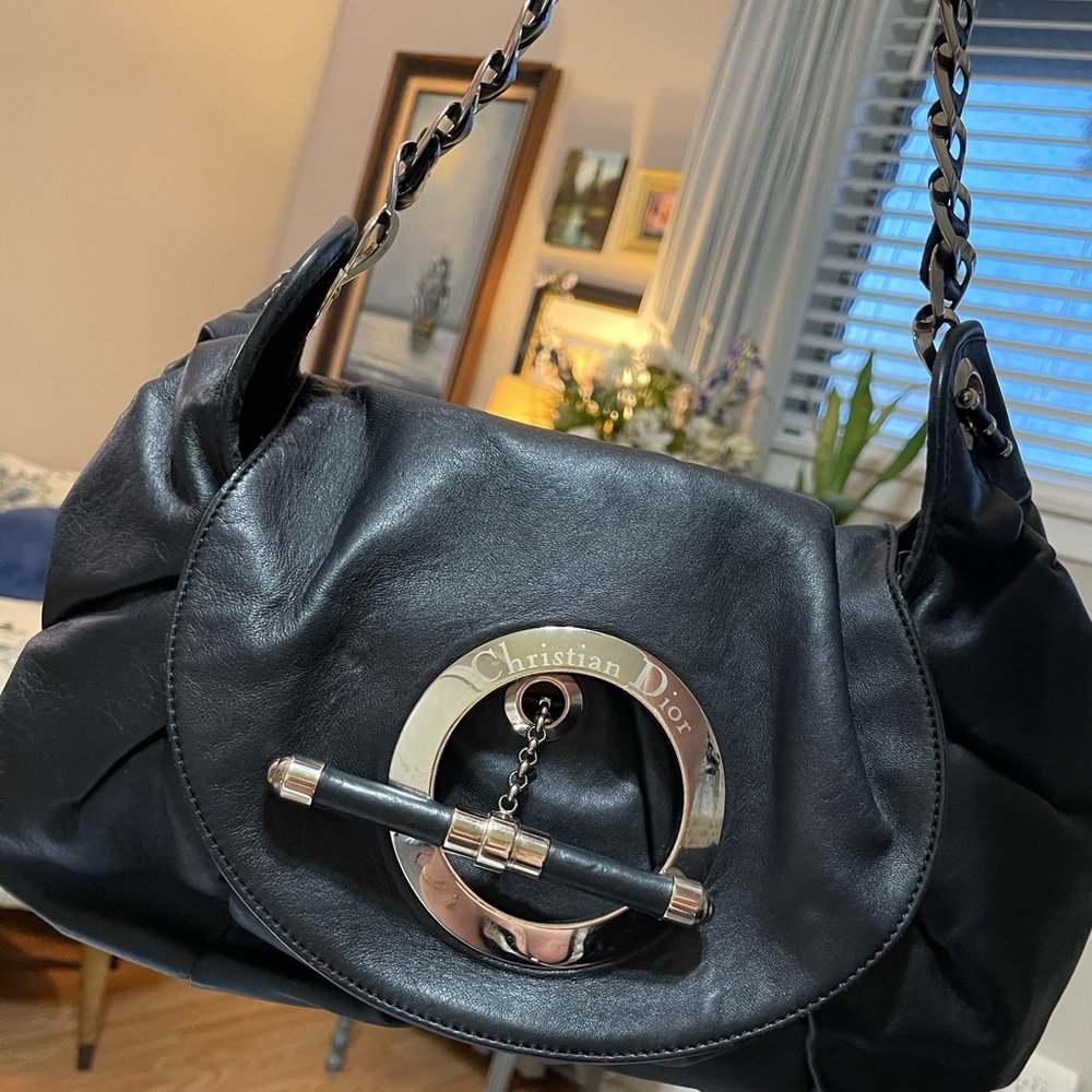 Dior Black Leather Shoulder Bag with Silver-Tone Hardware - Picture 16 of 16